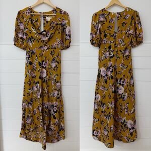 Women’s Anthropologie Maeve Floral Puff Sleeve MIDI Dress Petite Size 6P